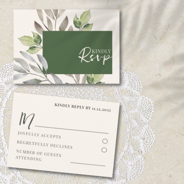 Watercolor Green Botanical Wedding RSVP (Creator Uploaded)