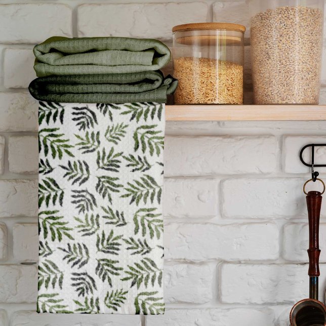 Watercolor green branches pattern tea towel (Creator Uploaded)