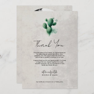 Watercolor Green Cactus Grey Wedding Thank You Invitation