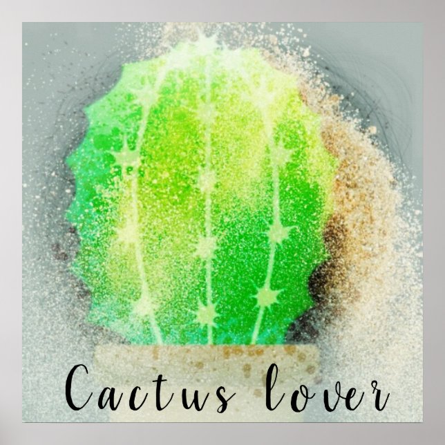 Watercolor Green Cactus Lover Poster (Front)