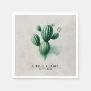 Watercolor Green Cactus Southwest Wedding Napkin