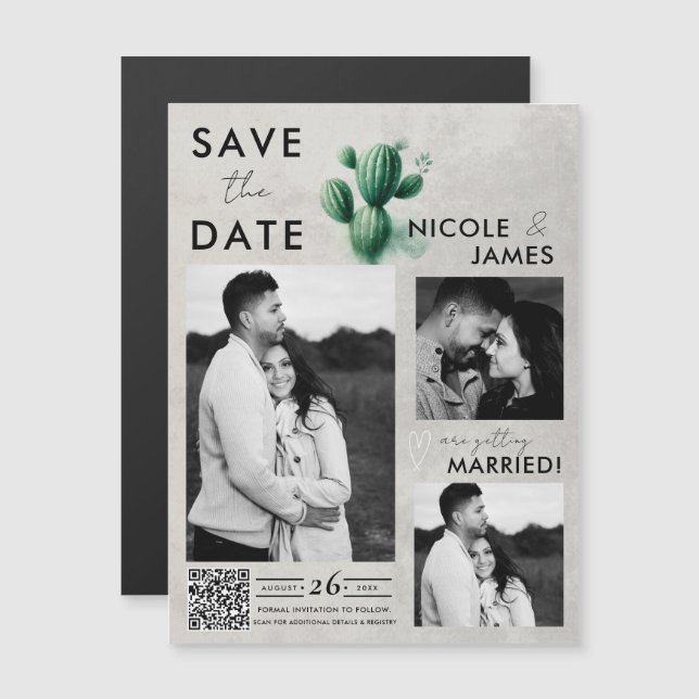 Watercolor Green Cactus Wedding Save the Date (Front/Back)