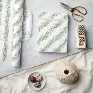 Watercolor Green Christmas Garland Wrapping Paper