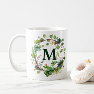Watercolor Green Clover Wreath St Patrick's Day Coffee Mug