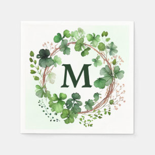 Watercolor Green Clover Wreath St Patrick's Day Napkin
