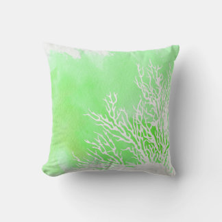 Watercolor green coral reef trendy beach summer cushion