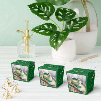 Watercolor Green Cowboy Hat in Snow Wedding Favour Box
