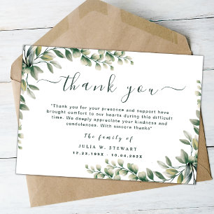 Watercolor Green Eucalyptus Funeral Thank You Note Card