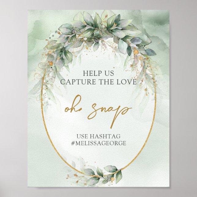 Watercolor green eucalyptus gold oval Oh snap Poster (Front)