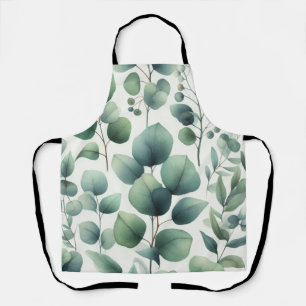 Watercolor Green Eucalyptus Leaves Apron