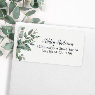 Watercolor Green Eucalyptus Leaves Return Address Label