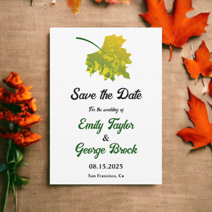 Watercolor Green Fall Leaves Autumn Floral Wedding Save The Date
