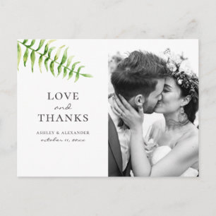Watercolor green fern. Botanical wedding thank you Postcard