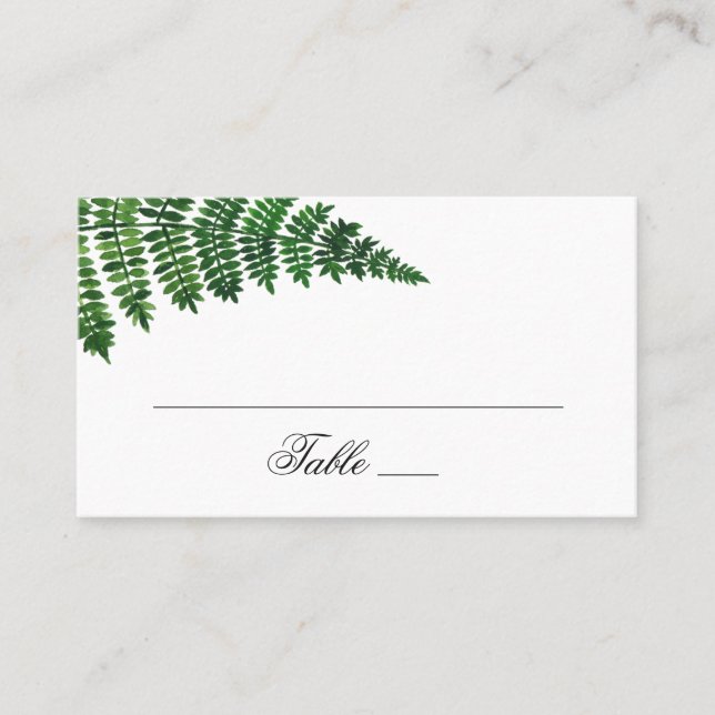 Watercolor green fern. Woodland wedding. Botanical Place Card (Front)
