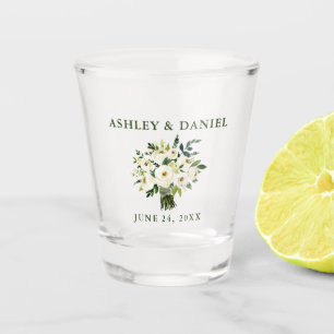 Watercolor Green Floral Bouquet Wedding Shot Glass