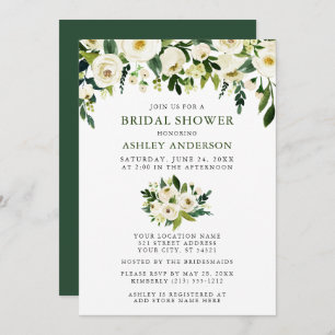 Watercolor Green Floral Elegant Bridal Shower Invitation