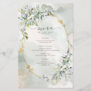 Watercolor Green Floral Gold Frame Wedding Menu