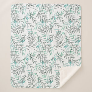 Watercolor Green Foliage Botanical Tree Leaves  Sherpa Blanket