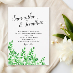Watercolor Green Foliage Calligraphy Wedding Invitation
