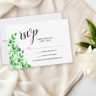 Watercolor Green Foliage Calligraphy Wedding RSVP Card
