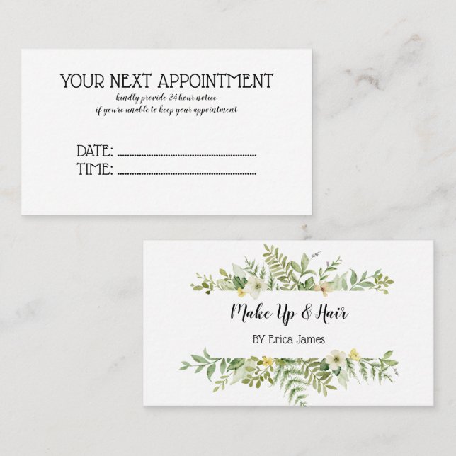Watercolor Green Foliage Salon  Appointment Card (Front/Back)