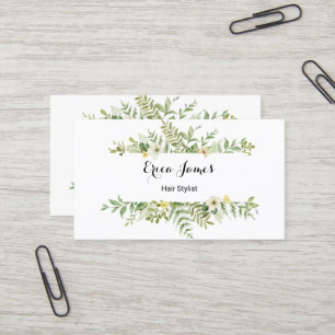 Watercolor Green Foliage Salon Business Card