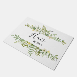 Watercolor Green Foliage Salon  Doormat