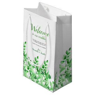 Watercolor Green Foliage Welcome to our Wedding Small Gift Bag