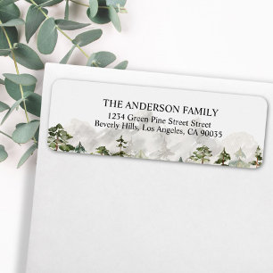 Watercolor Green Forest Mountain Return Address Label