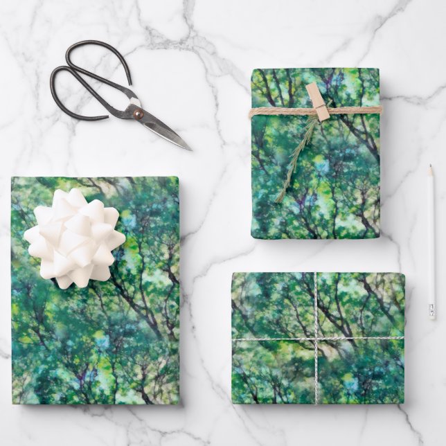 Watercolor Green Forest Pattern Wrapping Paper Sheet (Front)
