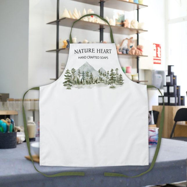 Watercolor Green Forest Personalized Business Apron (In situ)