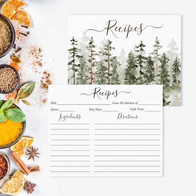 Watercolor Green Forest Recipe Card (In situ)