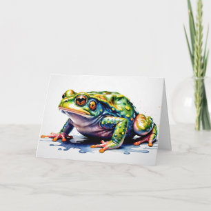 Watercolor Green Frog, Cute Colourful Toad  Card