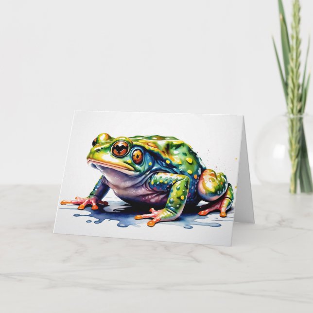 Watercolor Green Frog, Cute Colourful Toad  Card (Front)