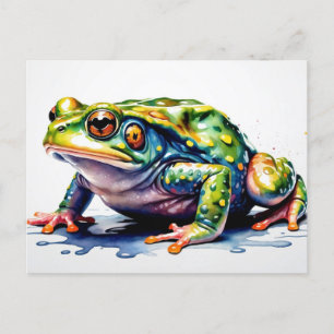 Watercolor Green Frog, Cute Colourful Toad Postcard