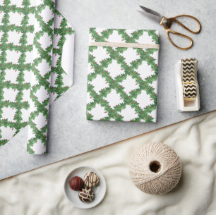 Watercolor Green Garland with Berries Christmas Wrapping Paper