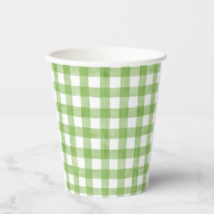 Watercolor Green Gingham Baby Shower  Paper Cups