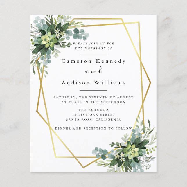 Watercolor Green Gold Eucalyptus Geometric Frame Flyer (Front)