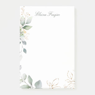Watercolor green & gold foliage post-it notes
