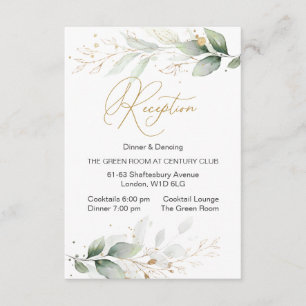 Watercolor green & gold foliage Reception Enclosure Card