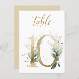 Watercolor Green & Gold Foliage, Table Number 10