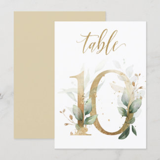 Watercolor Green & Gold Foliage, Table Number 10