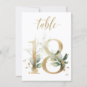 Watercolor Green & Gold Foliage, Table Number 18