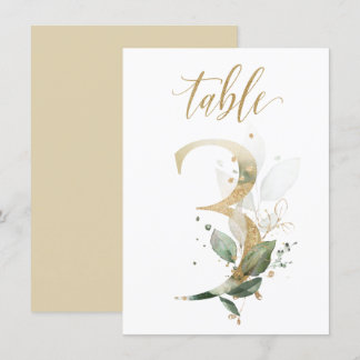 Watercolor Green & Gold Foliage, Table Number 3