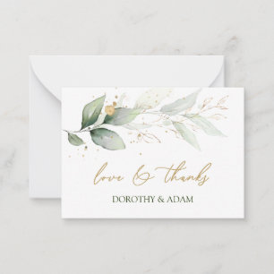 Watercolor green & gold foliage Thank You Card