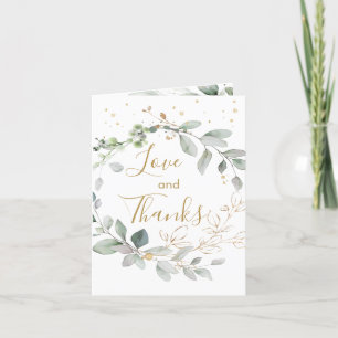 Watercolor green, gold leavesFolded Thank You Card