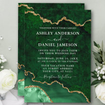 Watercolor Green Gold Marble Agate Geode Wedding