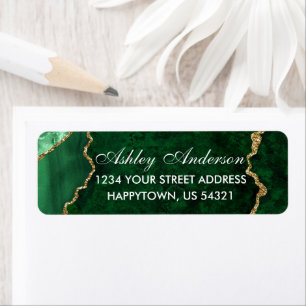 Watercolor Green Gold Marble Return Address Label