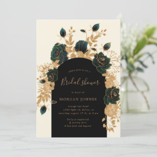Watercolor Green Gold Roses Bridal Shower Invite