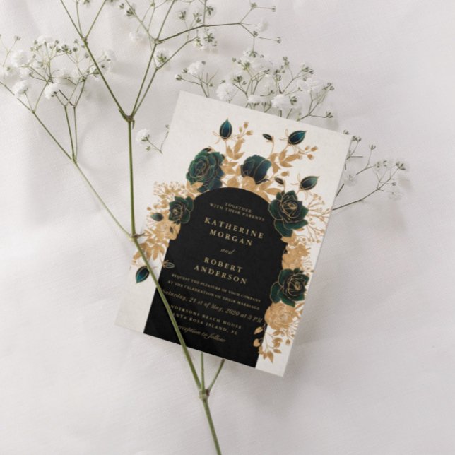 watercolor green gold roses Wedding  Invitation (Creator Uploaded)